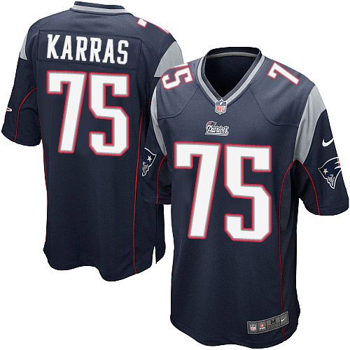 Men New England Patriots #75 Ted Karras Nike Navy Game NFL Jersey